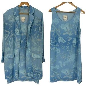 Vintage Joseph Ribkoff Dress + Jacket Set Sz 16 Blue Floral Elegant Classy EUC!